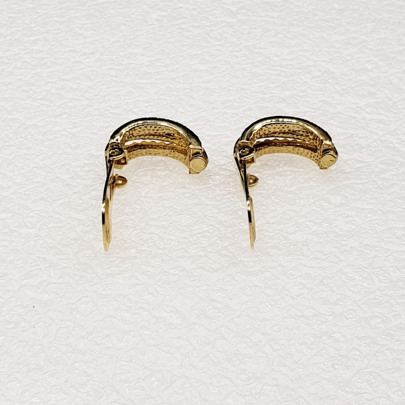 Clip On Encrusted Rhinestone Gold Hoops - Picture 5 of 7